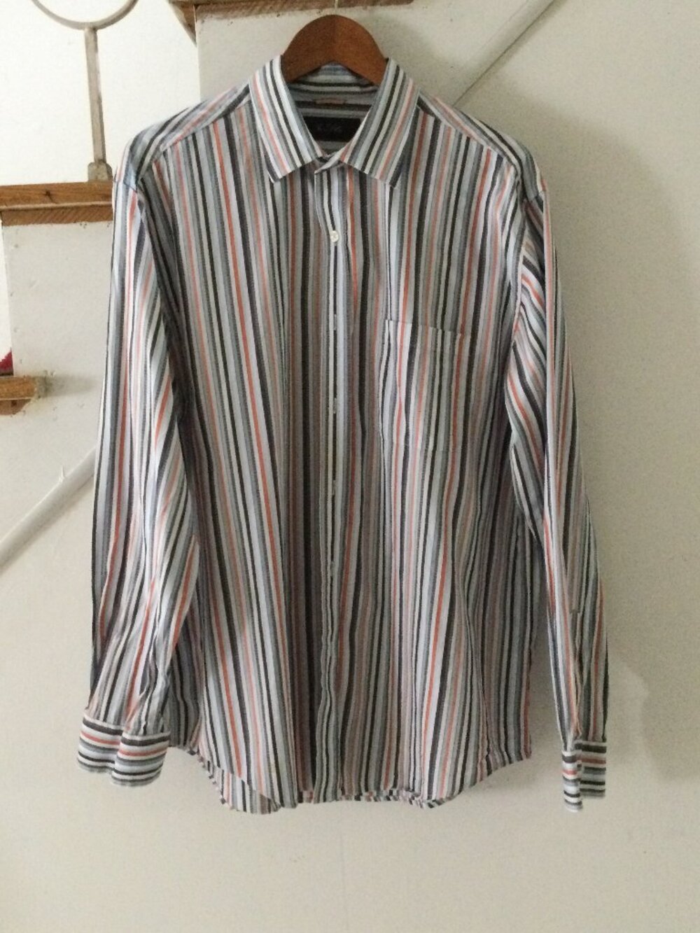 Tasso Elba multicolor vertical striped long-sleeve button-up shirt Mens Large